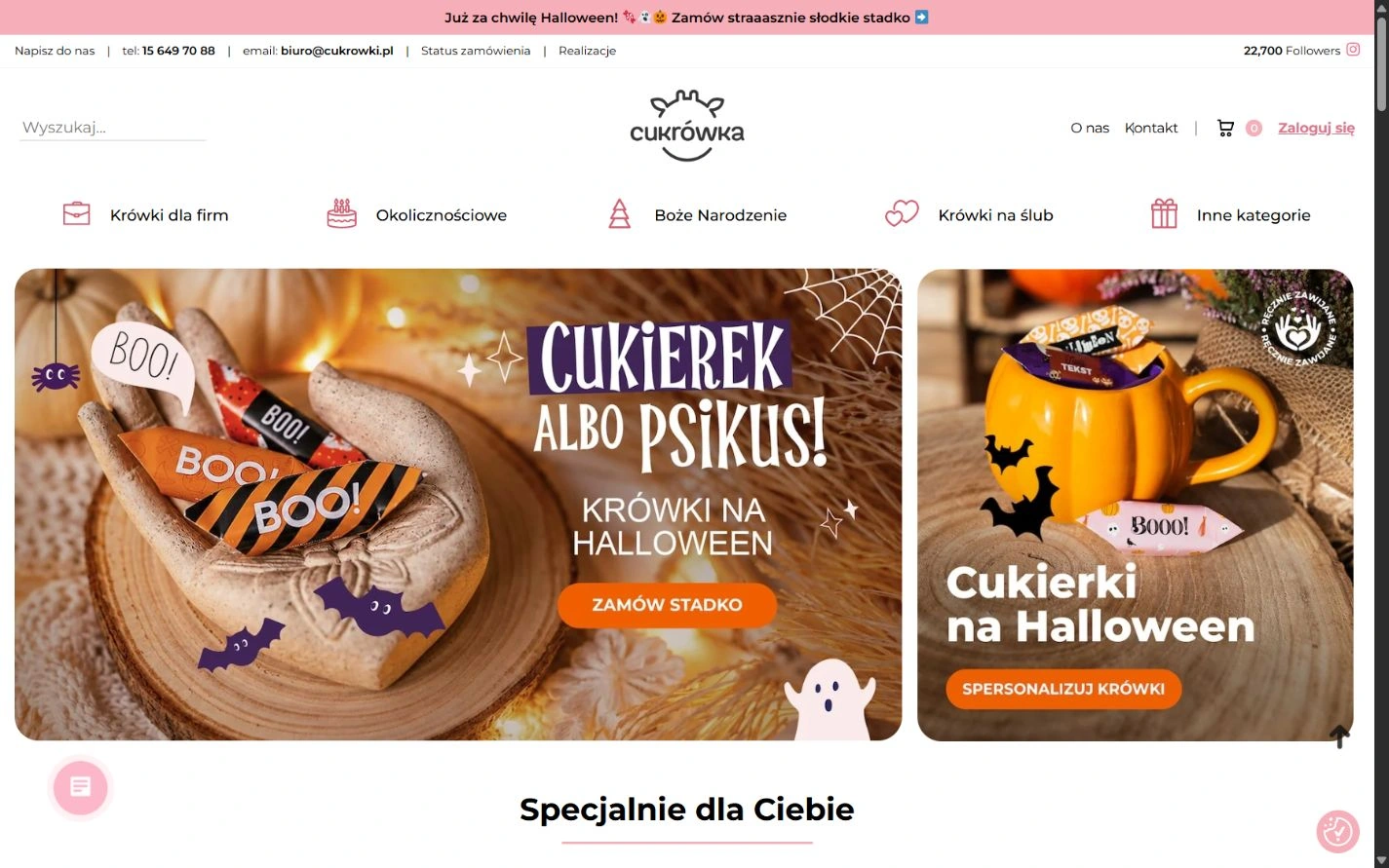 Cukrówki - strona główna sklepu z kategoriami i kampanią sezonową.