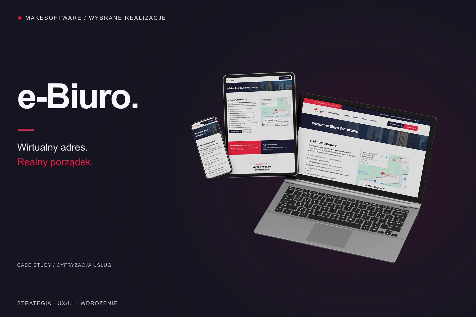 e-Biuro - prezentacja projektu MakeSoftware z oryginalnymi widokami rozwiązania.