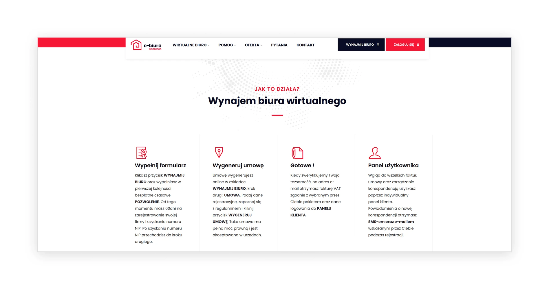 e-Biuro - wynajęcie wirtualnego biura z opisem etapów.