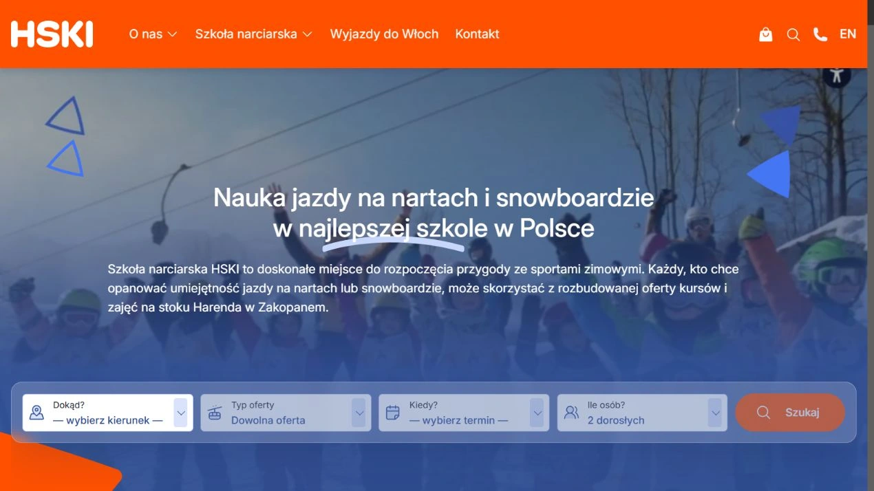 HSKI - strona główna szkoły narciarskiej z wyszukiwarką kierunku, oferty i terminu.