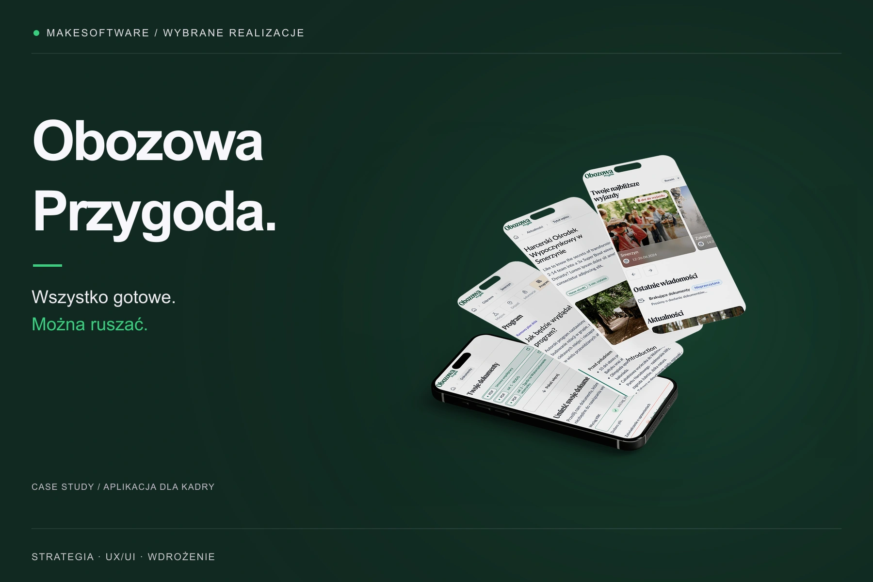 Obozowa Przygoda - prezentacja projektu MakeSoftware z oryginalnymi widokami rozwiązania.